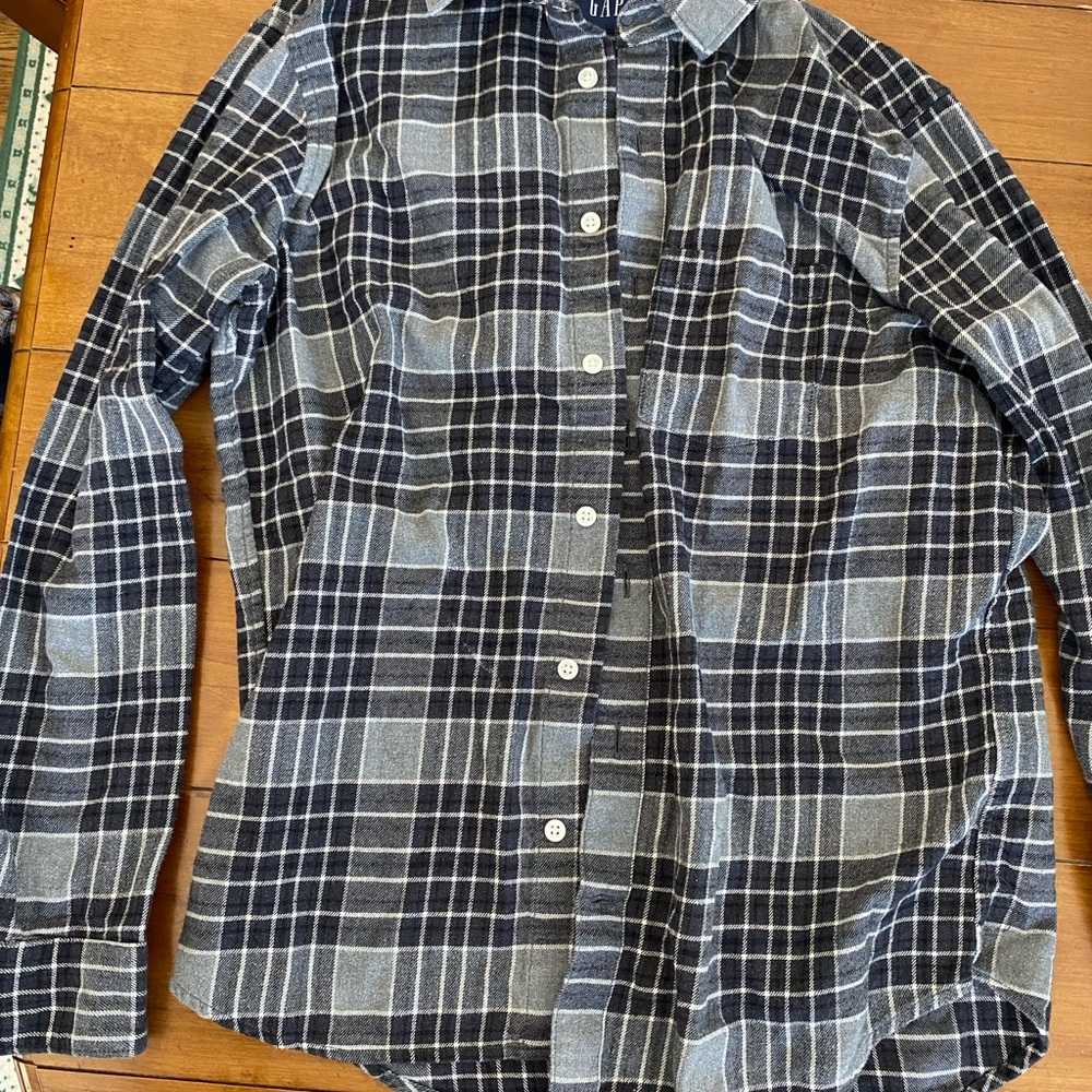 GAP Men's Blue and White Checkered Shirt